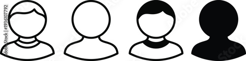 "User Profile Avatar Icon Set with Different Style Variations - Outline and Filled Person Silhouettes, Male Character Portraits, Account Member Symbols, UI UX Design Elements for Website and App Inter