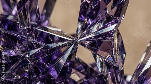 purple crystal macro, geometric glass shards, violet light reflection, abstract crystal texture, sharp glass edges, purple geometric art, crystal structure close-up, violet glass patterns, abstract