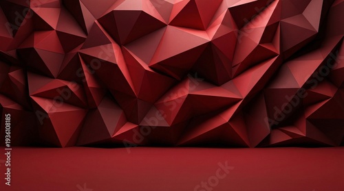 red geometric texture, low poly design, sharp polygon shapes, abstract red background, 3d mesh surface, crimson geometric pattern, architectural digital art, ruby red shapes, creative poly background