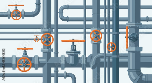 Industrial pipes with valves plumbing system.