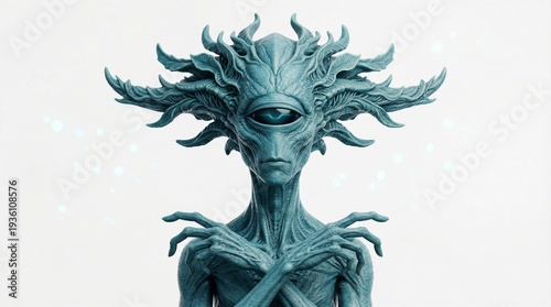 one eyed alien, blue creature head, extraterrestrial life form, sci-fi monster design, alien anatomy art, blue skin alien, cyclops space creature, futuristic alien species, deep sea alien