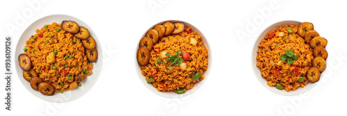 Set of Traditional Jollof Rice and Fried Plantains from Nigeria and Ghana – Authentic West African Cuisine Transparent Background PNG