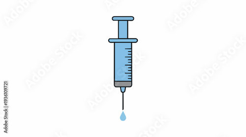 Blue Medical Syringe with Droplet Falling Medical Illustration