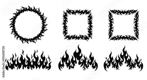 Flame shapes and fire elements depicted in a striking silhouette