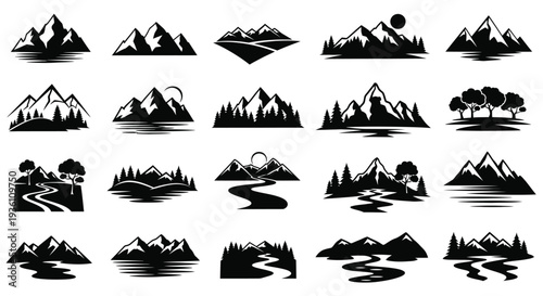 Collection of mountain and landscape silhouettes a striking visual theme silhouette