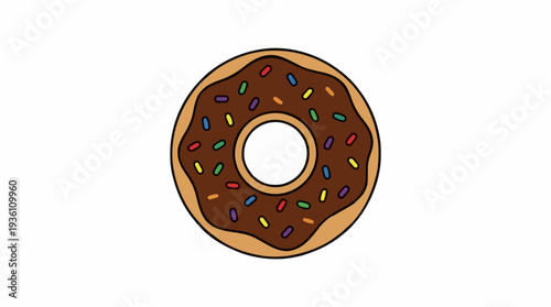 Chocolate Frosted Donut With Rainbow Sprinkles Isolated On White Background Pixel Art Style
