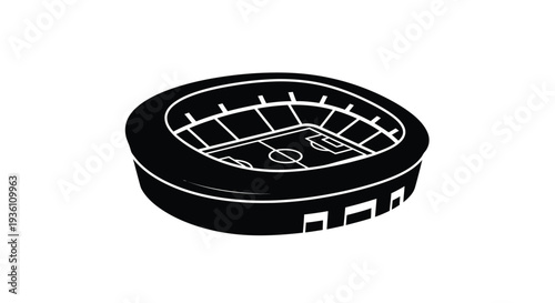 Isometric view of a stadium with detailed architecture black silhouette
