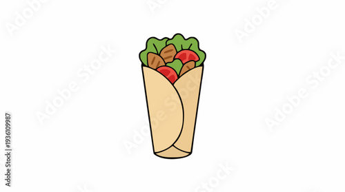 Simple Pixel Art Illustration of a Meat and Vegetable Wrap with Tomato and Lettuce on a White Background
