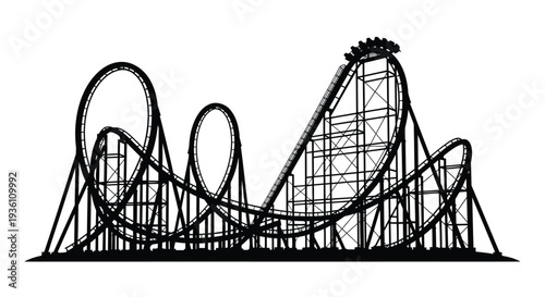 Intricate roller coaster design against a white background silhouette