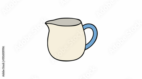Simple Creamer Pitcher With Blue Handle And Gray Rim On White Background Minimalist Kitchen Utensil Graphic