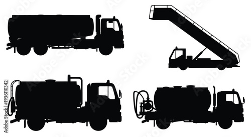 Concrete mixer trucks in various views a striking black silhouette