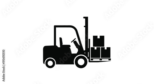 Black forklift lifting stacked pallets a minimalist silhouette