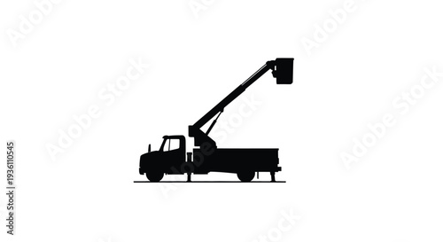 Black silhouette of a utility truck with an extended boom silhouette