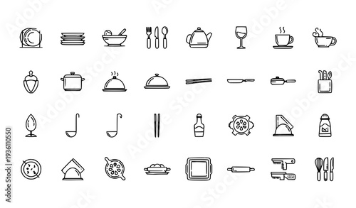 Kitchen dishes outline icons minimal thin line vector pack for web and mobile UI design