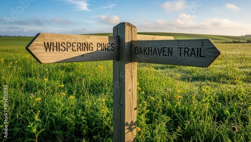 Wooden signpost indicates directions for 