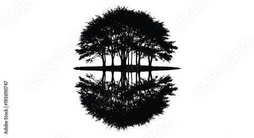 Symmetrical tree reflection creates a captivating black shape silhouette