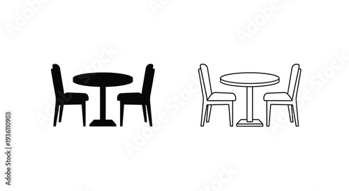 Two chair and table designs one solid one outlined silhouette