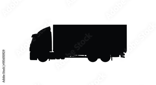 Black silhouette of a large commercial truck against a white background