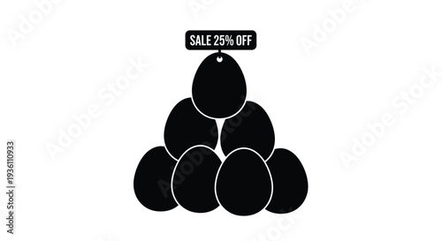 Black spheres arranged in a pyramid with a sale advertisement silhouette