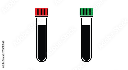 Two test tubes with colored caps in a stark black silhouette