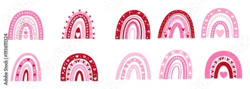 Rainbow of Love: A delightful collection of radiant rainbows in various shades of pink and red. Adorned with hearts and intricate patterns, embodying love and affection.