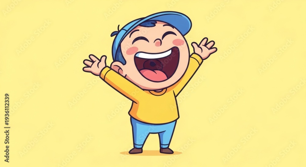 Fototapeta premium Laughing Cartoon Character with Cheerful Expression on Bright Background
