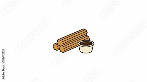 Pixel Art Fried Dough Pastries with Chocolate Dip Sweet Snack Dessert Isolated on White Background