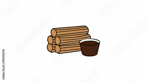 Stack of firewood logs beside a dark liquid in a small container on a white background vector illustration