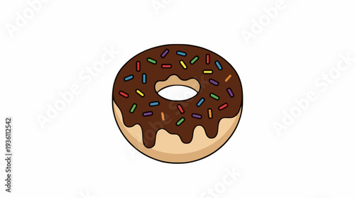 Chocolate Frosted Donut with Colorful Sprinkles on White Background Pixel Art Style