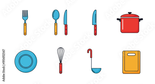 Kitchen utensils and cookware illustration