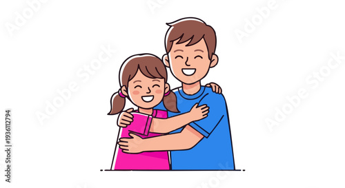 Happy brother and sister hugging. Vector illustration of siblings showing affection and love.