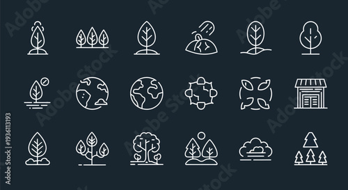 Minimalist tree icons on dark background