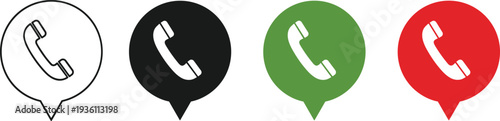 Set of Telephone Call Icons in Speech Bubble Map Pins, Vector Communication Symbols for Contact Us, Customer Support, and Helpline Navigation Design