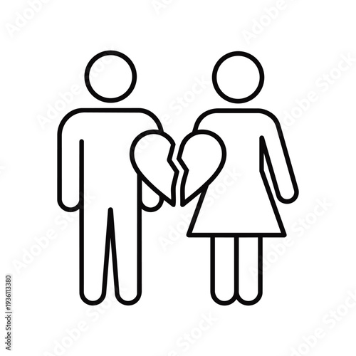 Iconic representation of a broken heart shared between a male and female figure symbolizing relationship issues