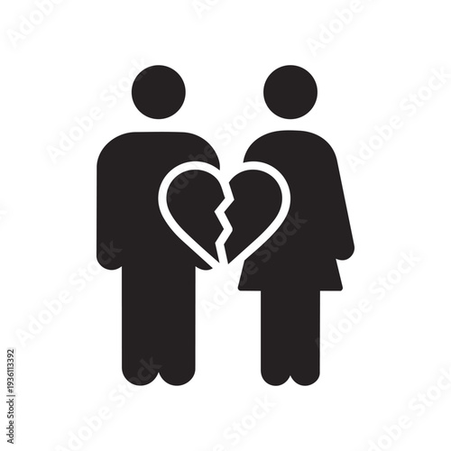 Silhouetted couple with a broken heart symbol representing relationship issues and separation