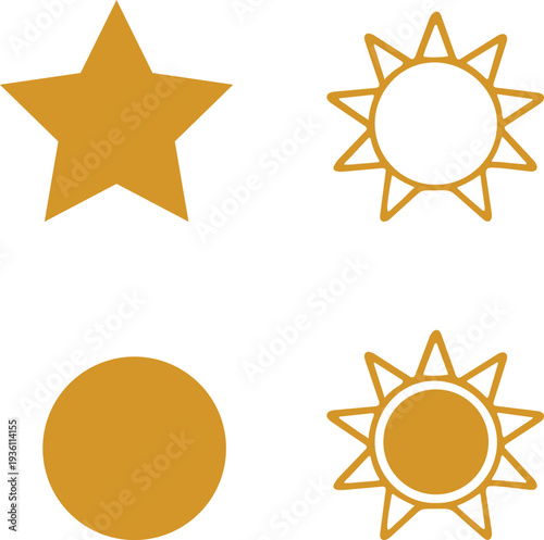 Isolated Golden Sun Emblem Icon Design, Golden Sun Emblem symbol, Golden Sun Emblem illustration, solar festival vector solid black line on white background