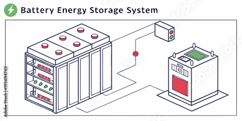 Battery energy storage system diagram showing energy flow between units