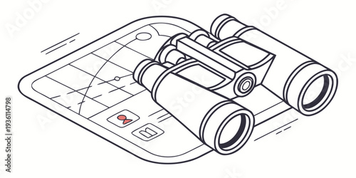 Binoculars placed on a map with a compass and a smartphone nearby