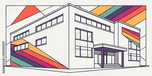 Modern building with colorful gradient architectural design on its exterior walls