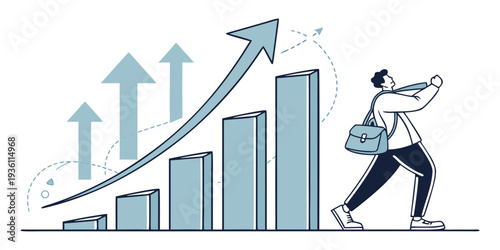Business growth and success with a satisfied professional pushing upward trend.