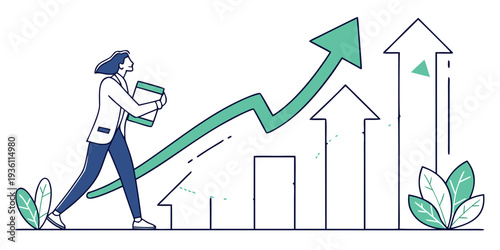 Woman celebrating growth and upward progress in business or career development