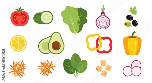 Fresh vegetables and fruits isolated illustration
