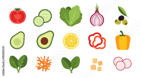 Fresh vegetables and fruits isolated illustration