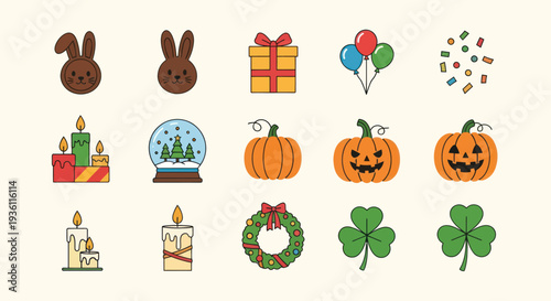 Holiday icons celebratory symbols
