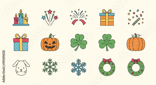 Holiday icons celebratory symbols