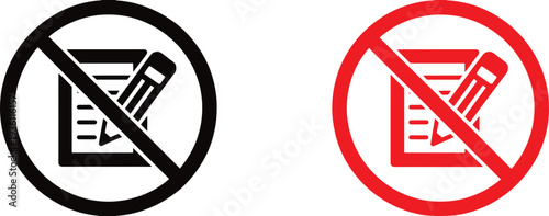 No writing signs with pencil and paper inside circle
