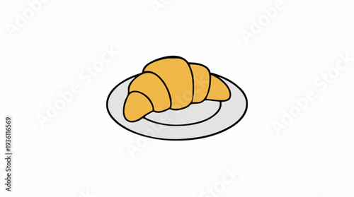 Golden Croissant Pastry on a Simple Gray Plate Isolated on a Clean White Background Ideal for Breakfast or Bakery Promotions