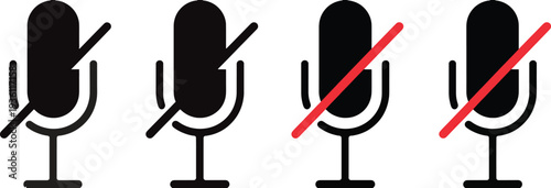 Four microphones with red prohibition signs on white background
