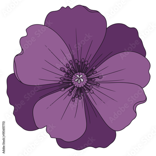 A stylized purple flower blooms against a soft pink background. ?Flower Power? text highlights growth, beauty, and a modern aesthetic. Clean, graphic design.