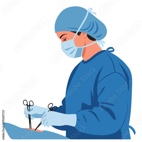 A surgeon in scrubs performs surgery, emphasizing precision and care. ?Heal Hands Save Lives? tagline highlights the vital role of medical professionals. Clean, professional illustration.